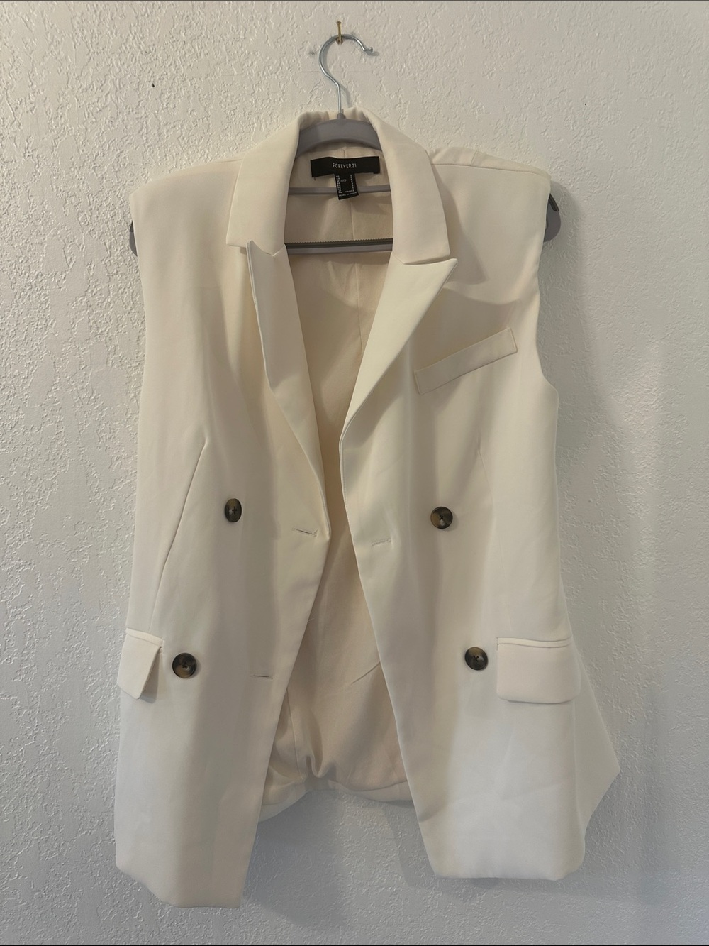 Forever 21 Ivory Double-Breasted Sleeveless Blazer Vest